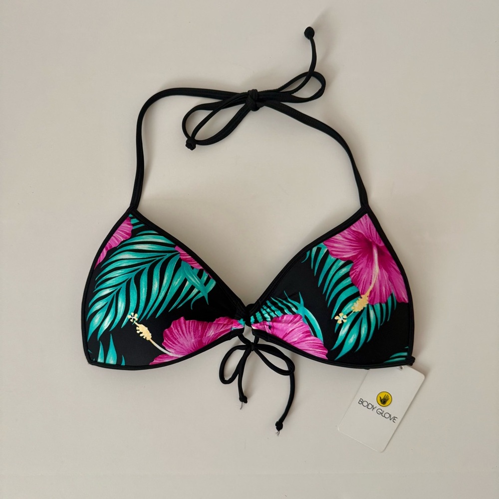 Body Glove Tropical Floral Bikini Top - Black and Pink